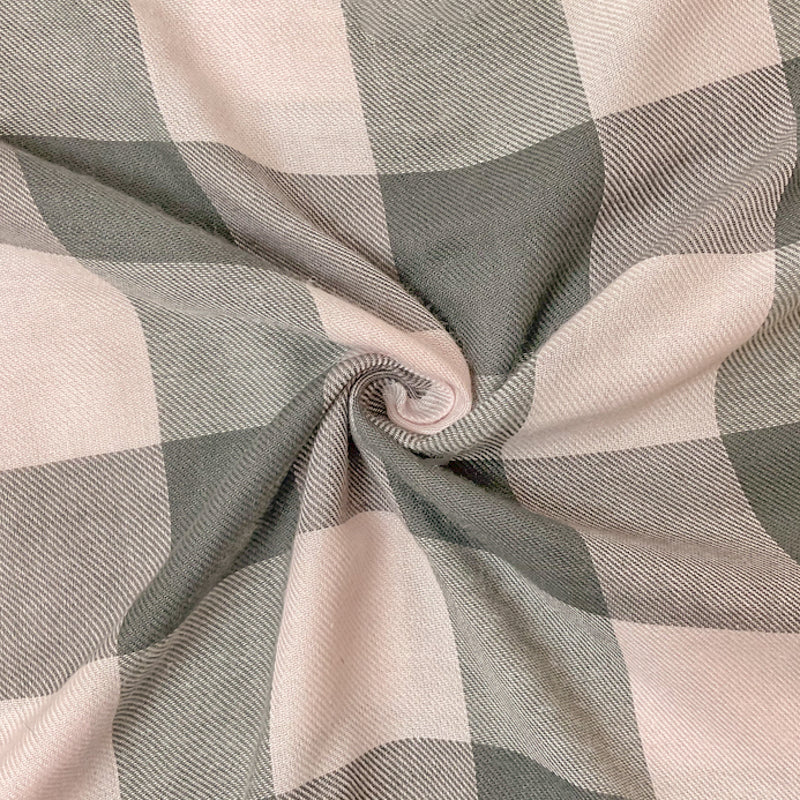Light Pink-Gray Rayon Check Twill Woven Fabric