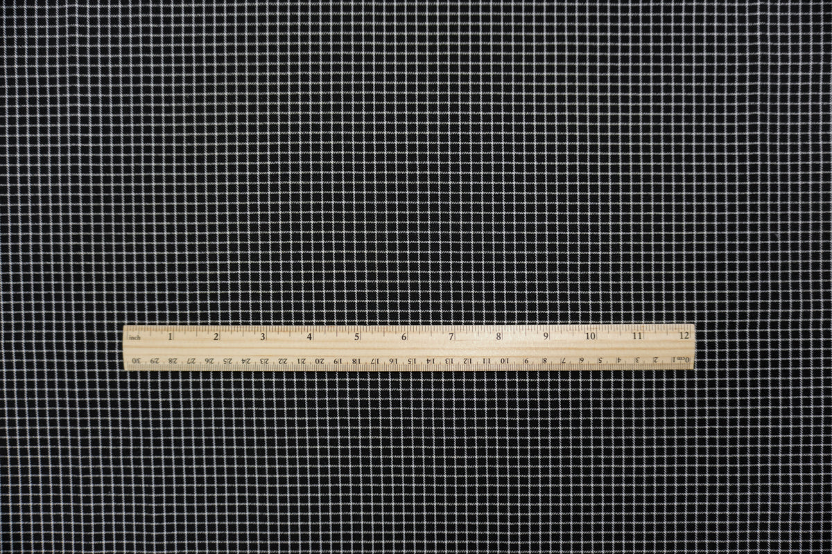 Black-White Rayon Cotton Stretch Check Twill Woven Fabric
