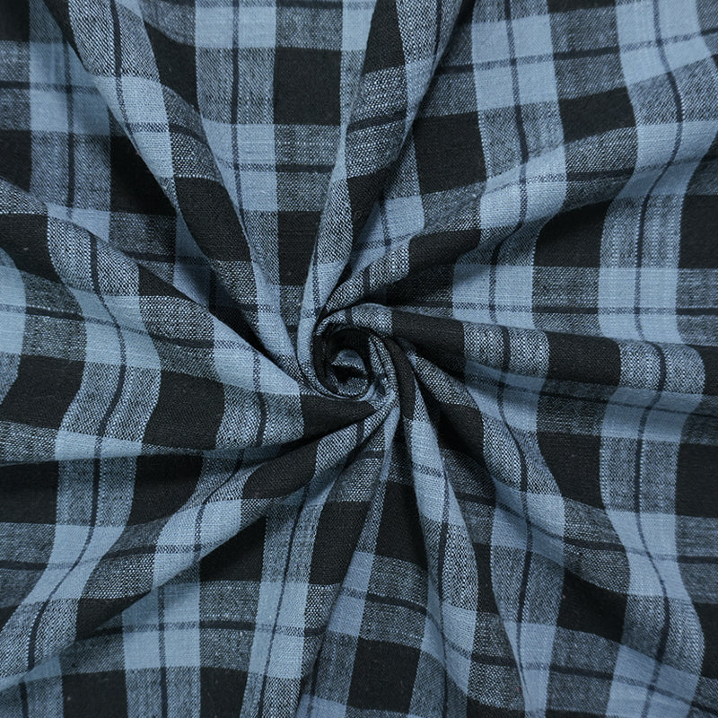 Blue-Black Cotton Plaid Woven Fabric