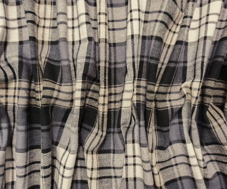 Black-Gray-Multi Cotton Plaid Flannel Twill Woven Fabric