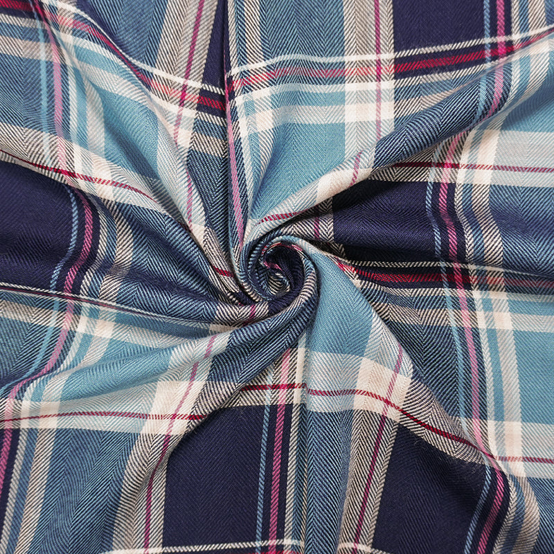 Blue-Red-Multi Rayon Plaid Twill Woven Fabric