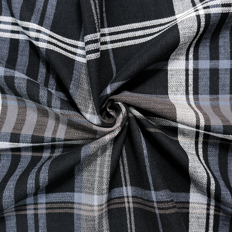 Black-Multi Cotton Plaid Momie Crepe Woven Fabric