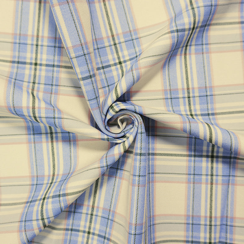 Blue-Pink-Multi Rayon Cotton Stretch Plaid Twill Woven Fabric