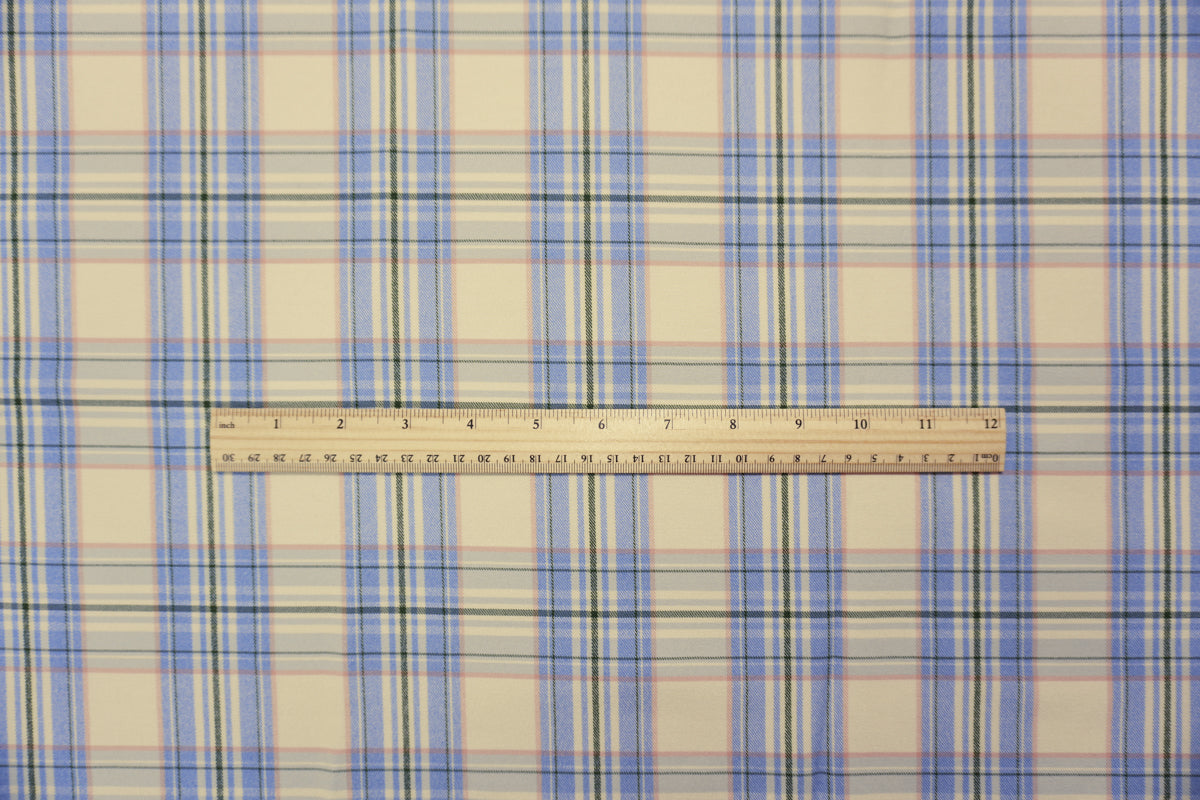 Blue-Pink-Multi Rayon Cotton Stretch Plaid Twill Woven Fabric