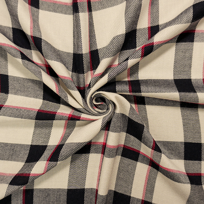 Black-Red-Multi Rayon Plaid Twill Woven Fabric