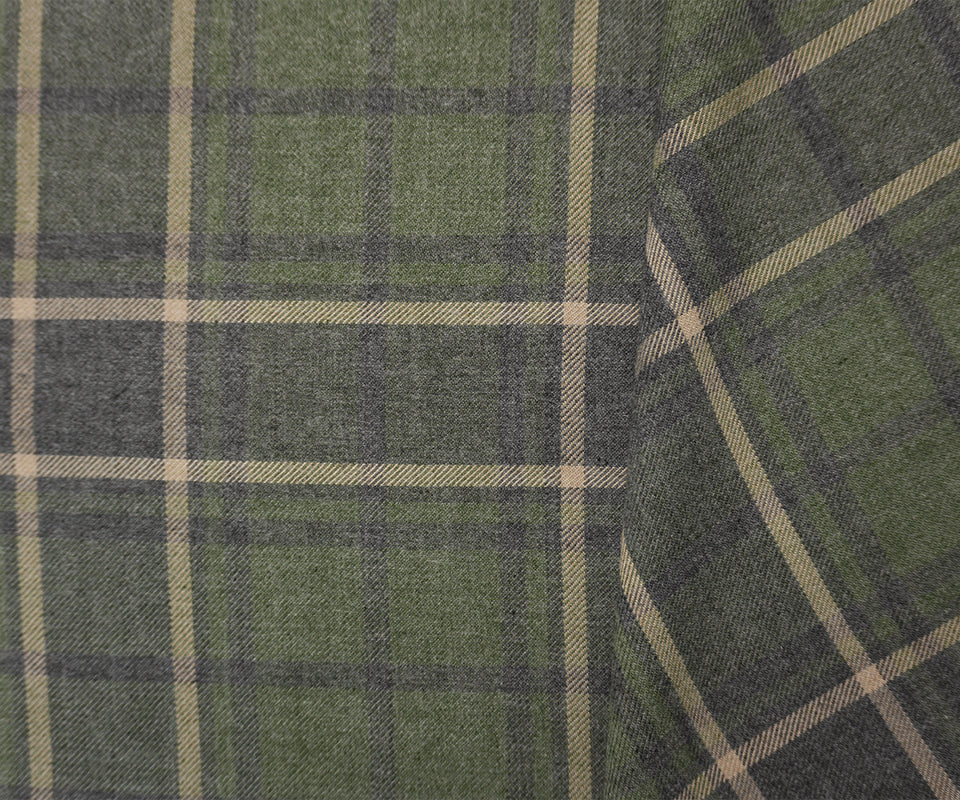 Green-Beige-Multi Cotton Plaid Flannel Twill Woven Fabric