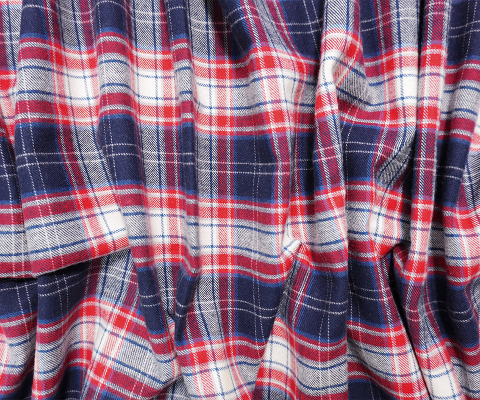 Red-Blue-White Cotton Plaid Flannel Twill Woven Fabric