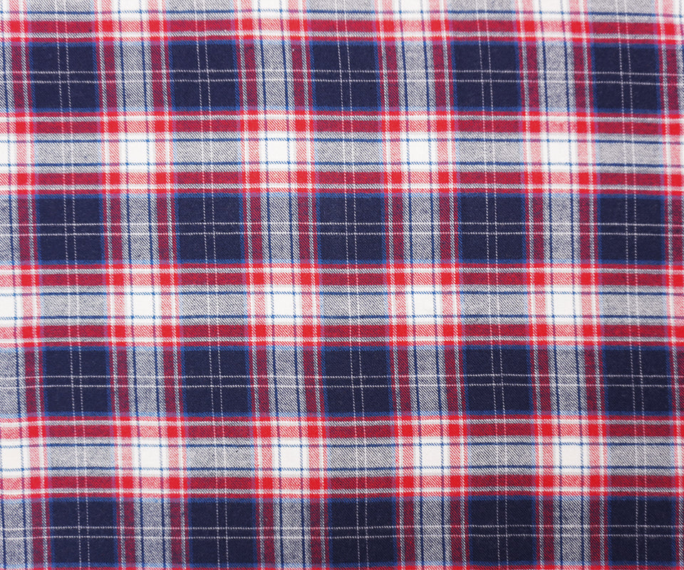 Red-Blue-White Cotton Plaid Flannel Twill Woven Fabric