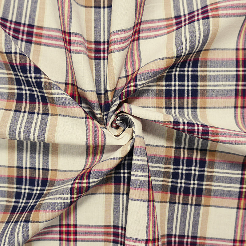 Deep Navy-White-Multi Cotton Plaid Madras Woven Fabric