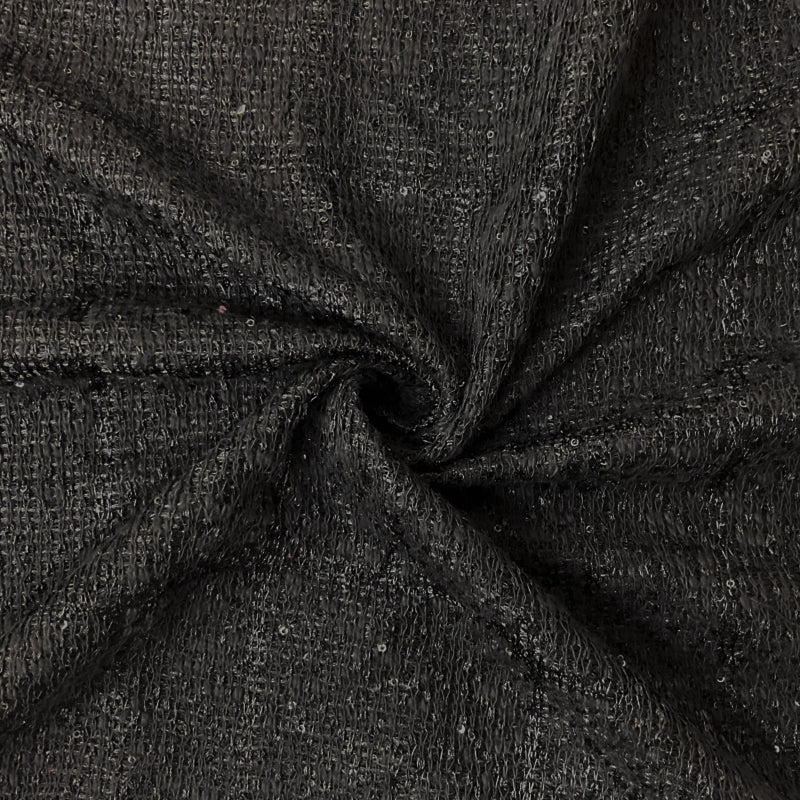 Black Poly Cotton Texture Sequin Boucle Novelty Knit Fabric