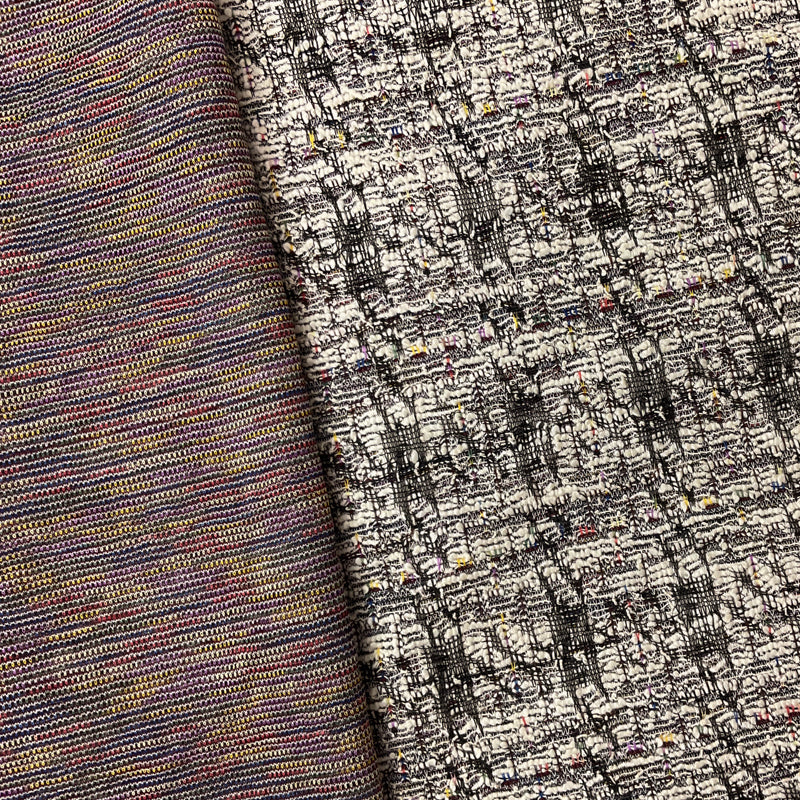 White-Multi Poly-Cotton Boucle Jacquard Double Knit Fabric