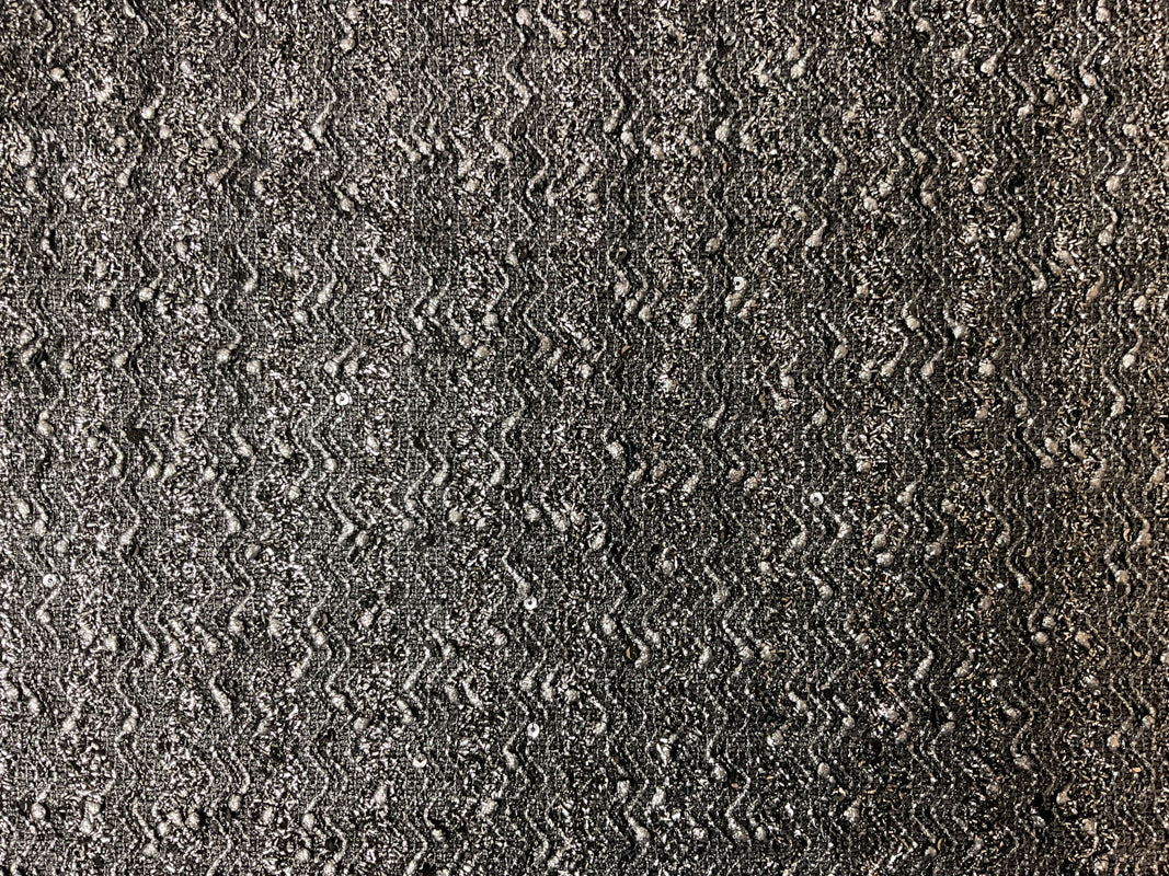 Silver Poly Foil Printed Wave Sequin Boucle Novelty Knit Fabric