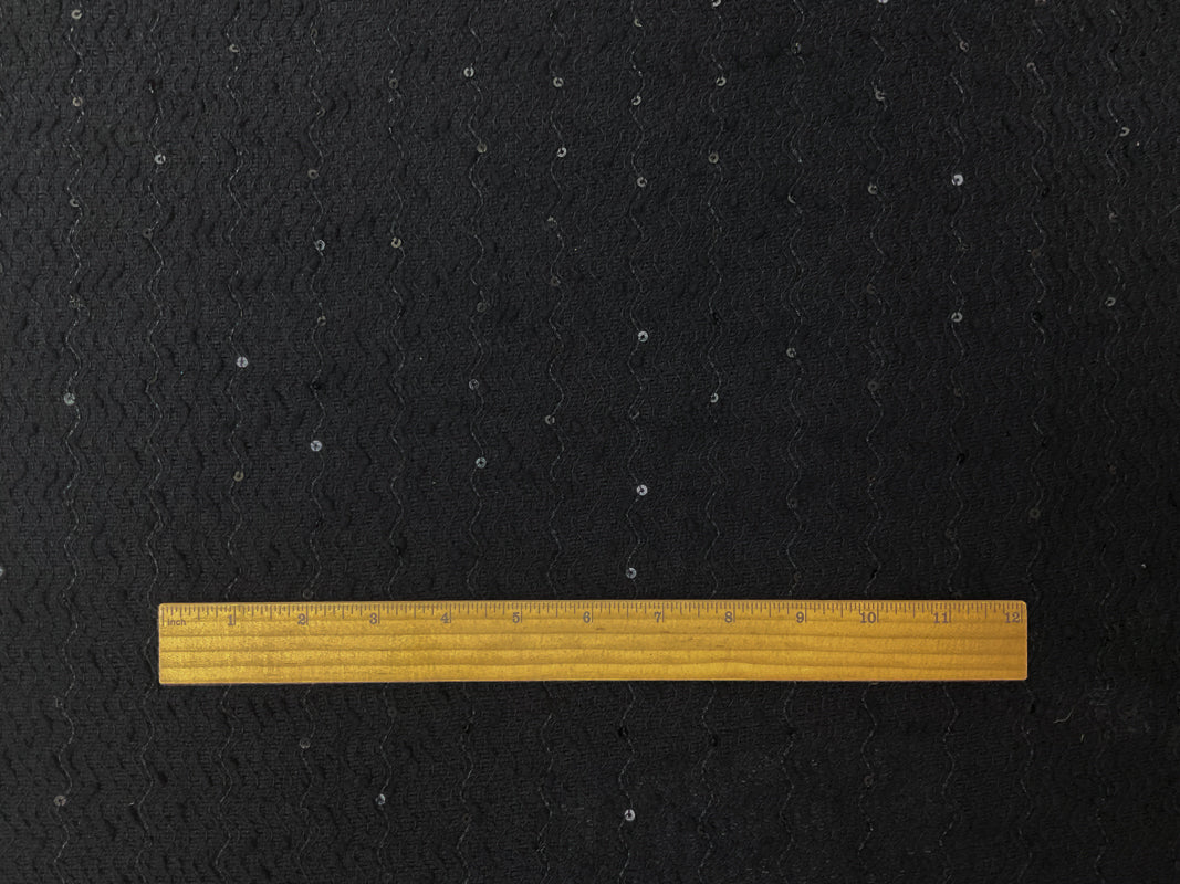 Black Poly Wave Sequin Boucle Novelty Knit Fabric