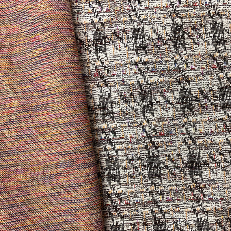White-Multi Poly-Cotton Boucle Jacquard Double KnitFabric