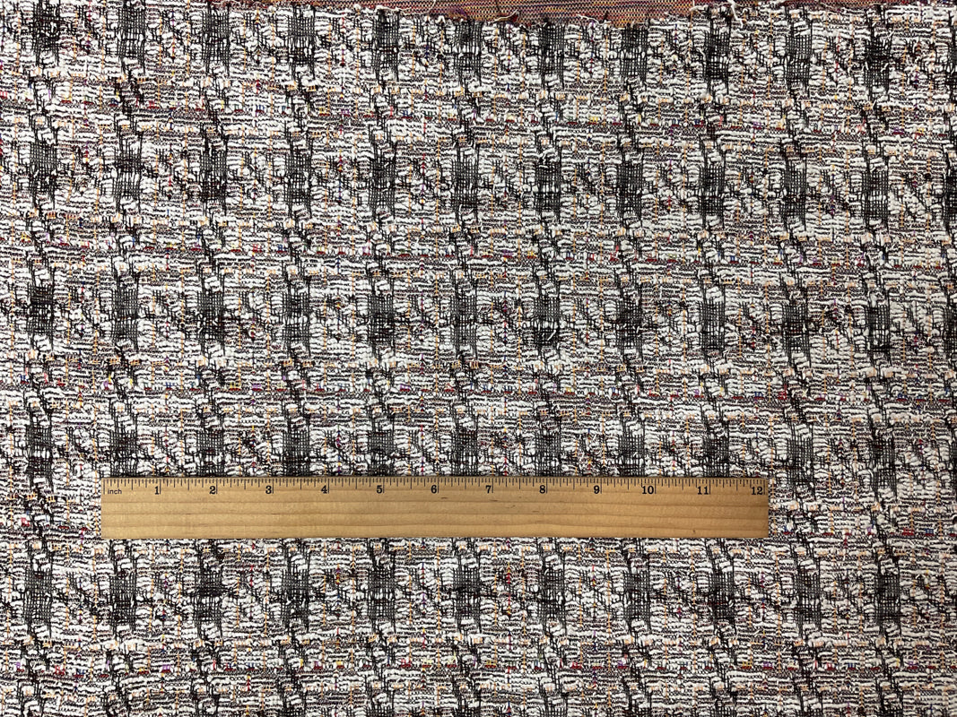 White-Multi Poly-Cotton Boucle Jacquard Double KnitFabric