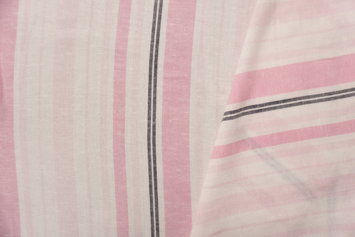 Pink-White Famous Maker Rayon-Linen Stripe Woven Fabric