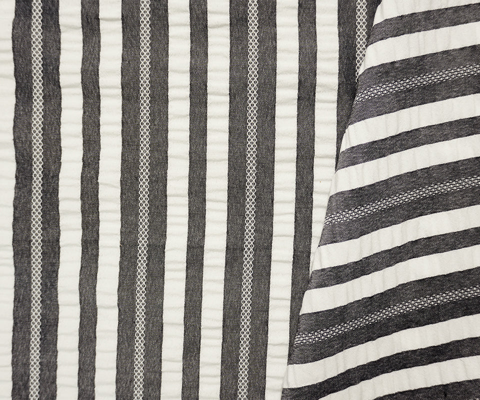 Gray-White Famous Maker Poly Stripe Crinkled Dobby Woven Fabric