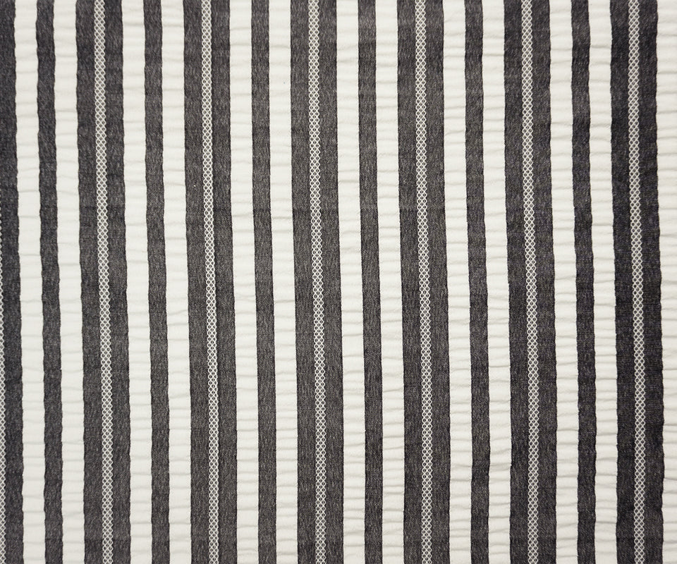 Gray-White Famous Maker Poly Stripe Crinkled Dobby Woven Fabric