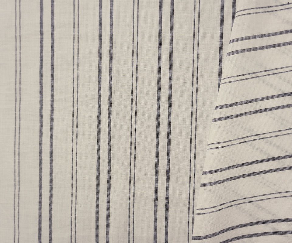 White-Black Cotton Stripe Voile Woven Fabric