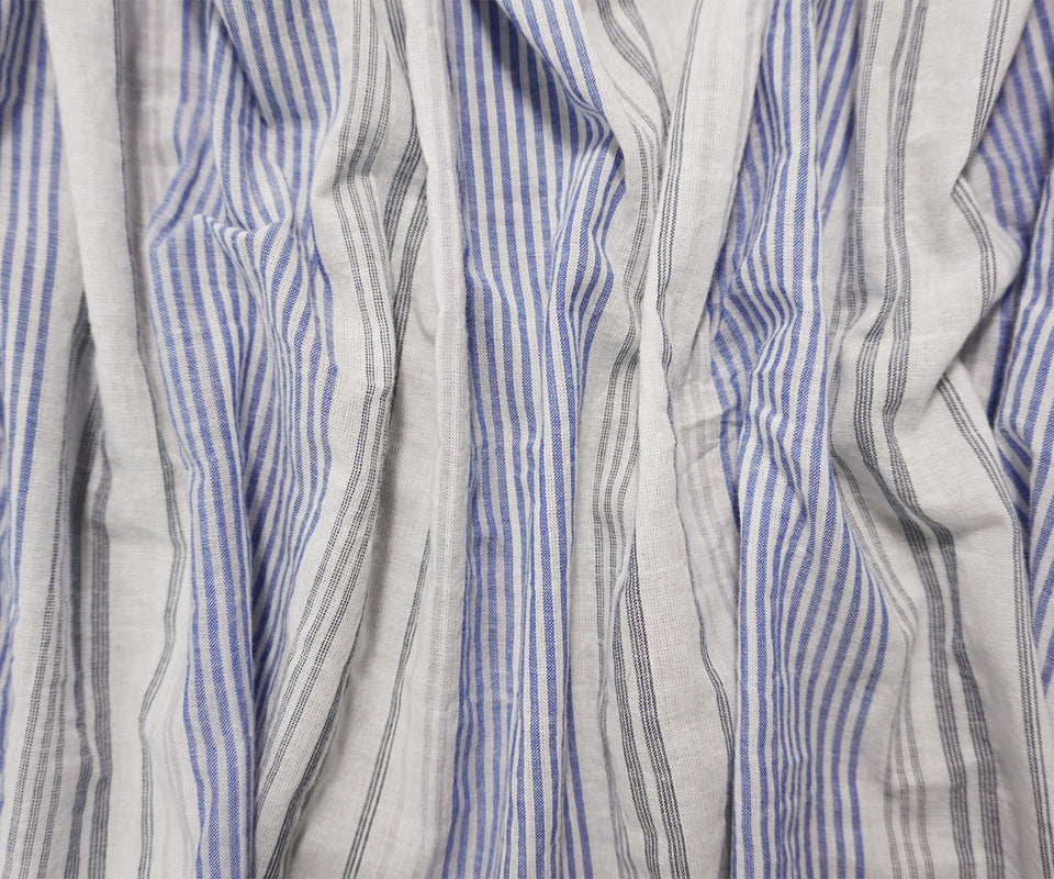 Blue-White-Multi Cotton Stripe Voile Woven Fabric