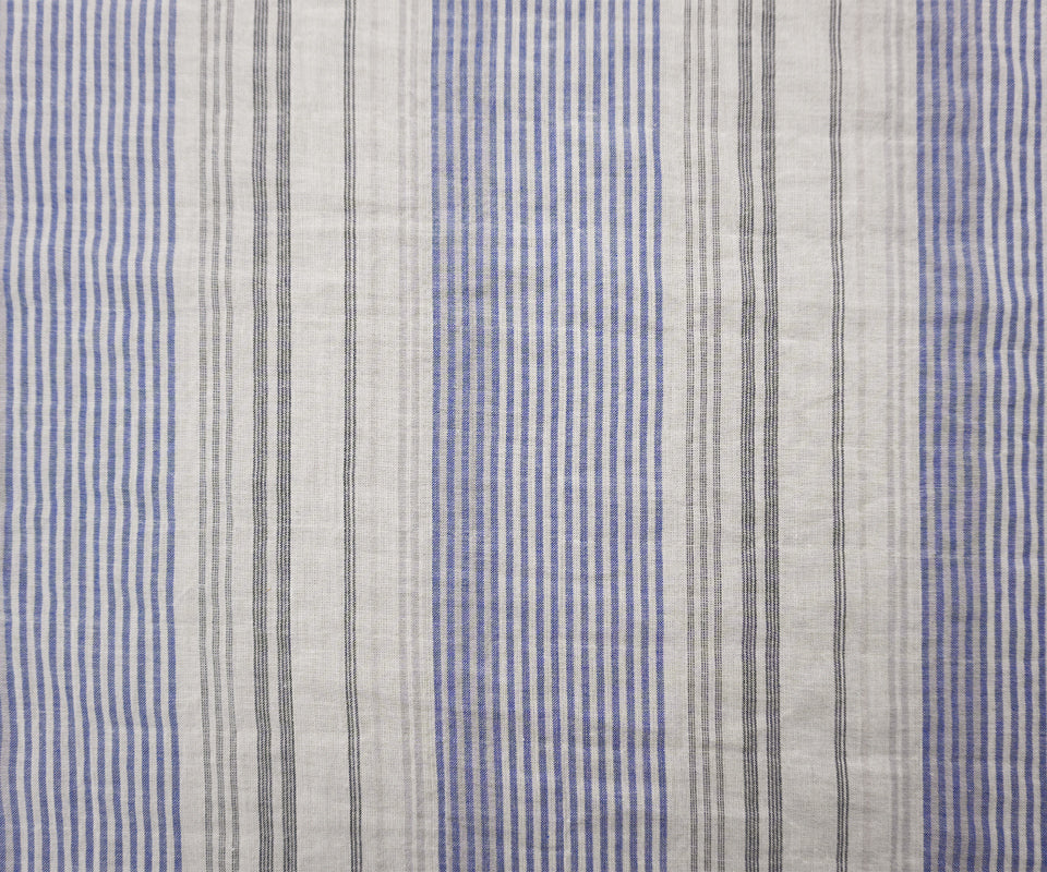 Blue-White-Multi Cotton Stripe Voile Woven Fabric