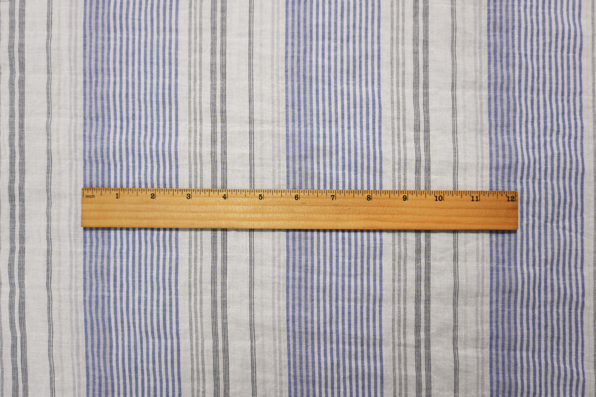 Blue-White-Multi Cotton Stripe Voile Woven Fabric