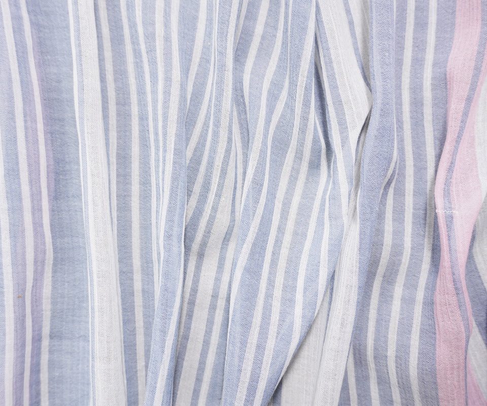 Blue-White-Multi Cotton Stripe Gauze Woven Fabric