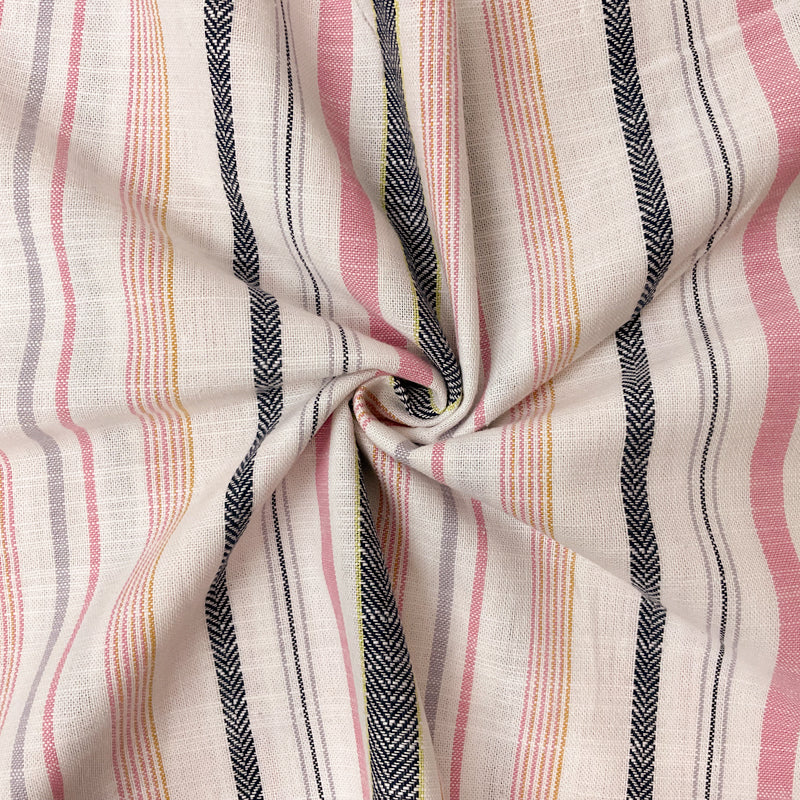 Pink-Navy-White Cotton Stripe Woven Shirting Fabric