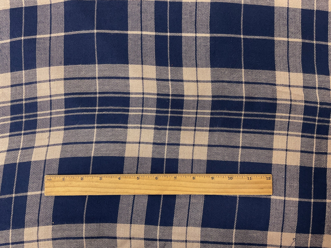 Blue-Beige Rayon Plaid Herringbone Twill Woven Fabric