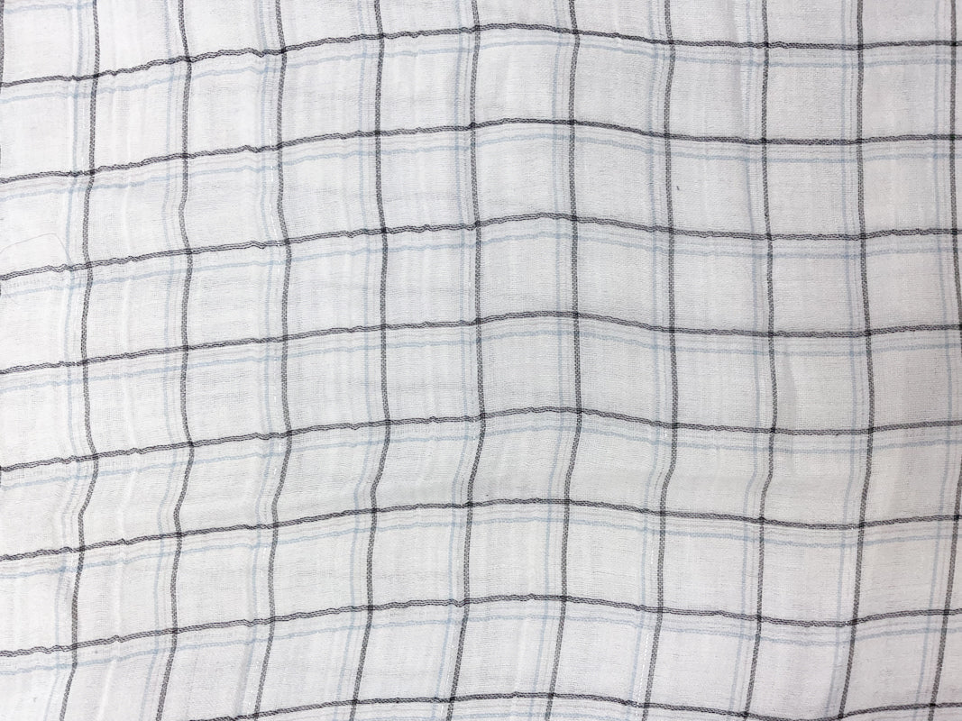 White-Blue-Silver Rayon Plaid Double Gauze Woven Fabric