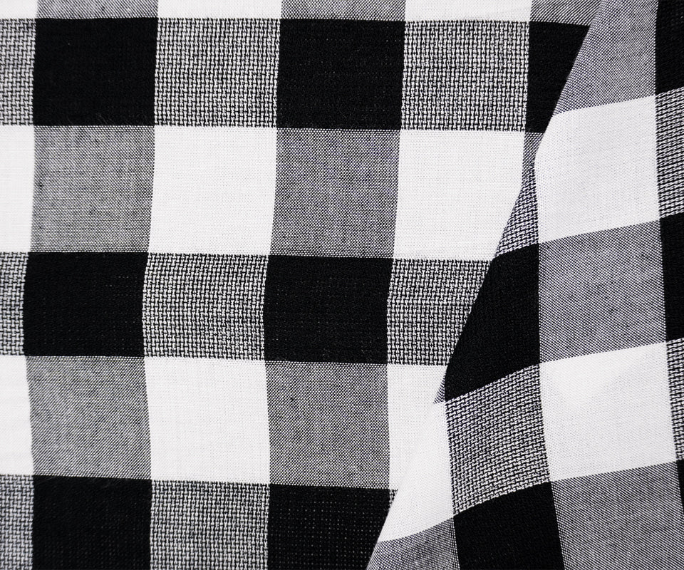 Black-White Rayon Check Leno Weave Fabric