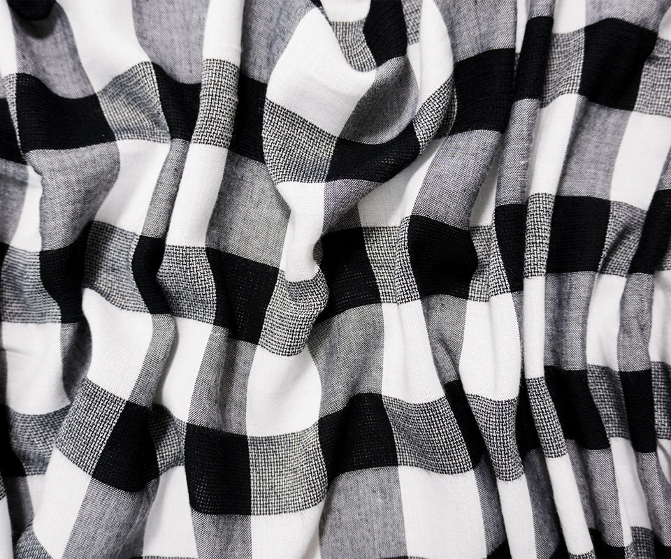 Black-White Rayon Check Leno Weave Fabric