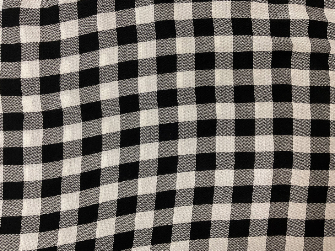 Black-White Rayon Check Herringbone Twill Woven Fabric
