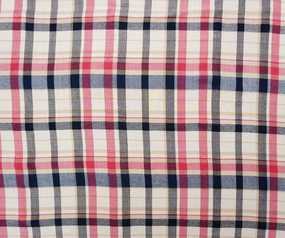 Red-Navy-Multi Rayon Plaid Dobby Challis Woven Fabric