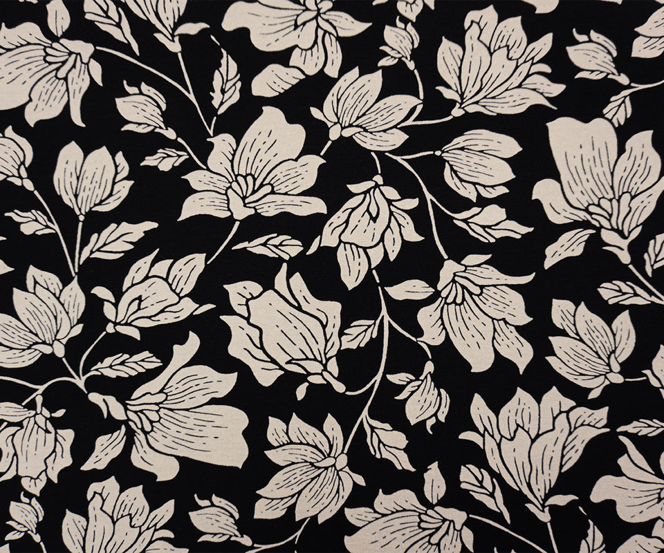 Black-Beige Famous Designer Viscose Floral Jersey Knit Fabric