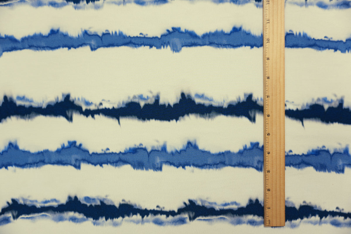 Blue-Multi Famous Designer Viscose Tie Dye Crepe Faille Fabric