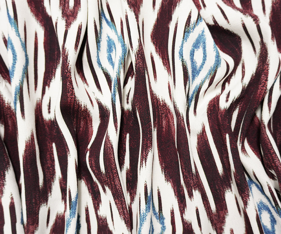 Red-Multi Famous Designer Viscose Ikat Crepe Faille Woven Fabric