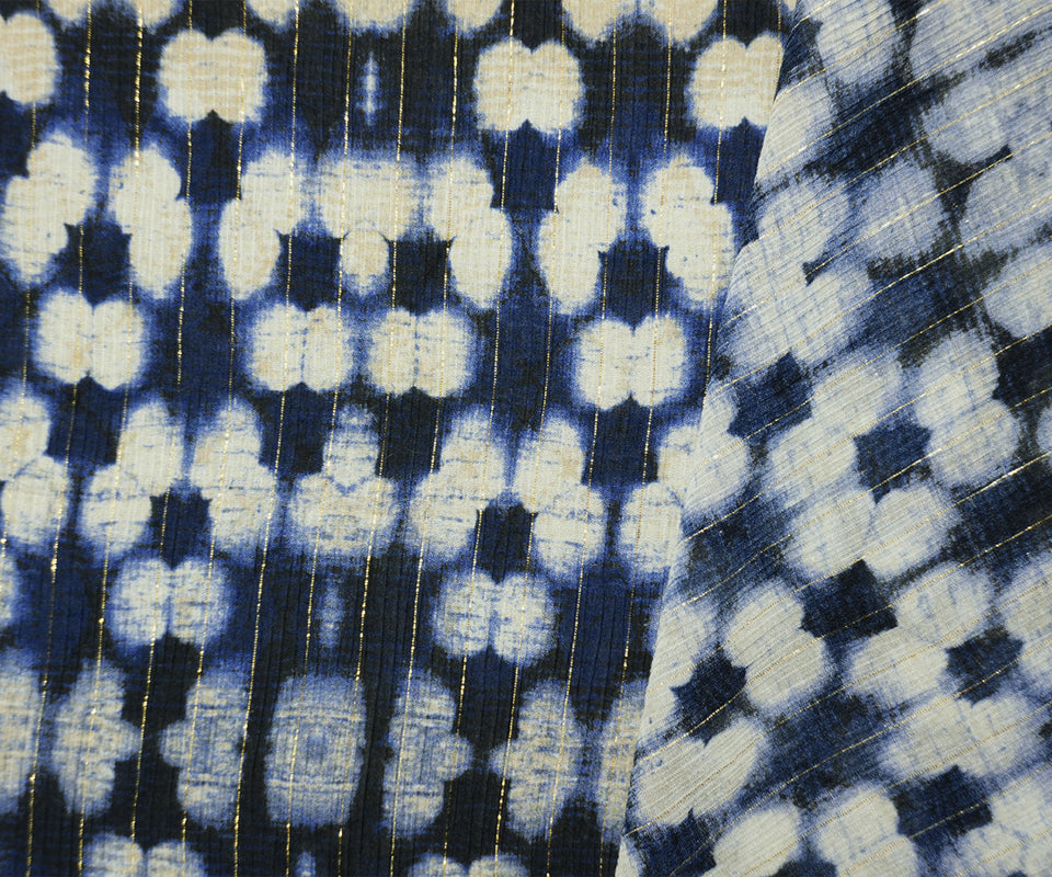 Blue-Gold Famous Designer Viscose Silk Abstract Chiffon Fabric
