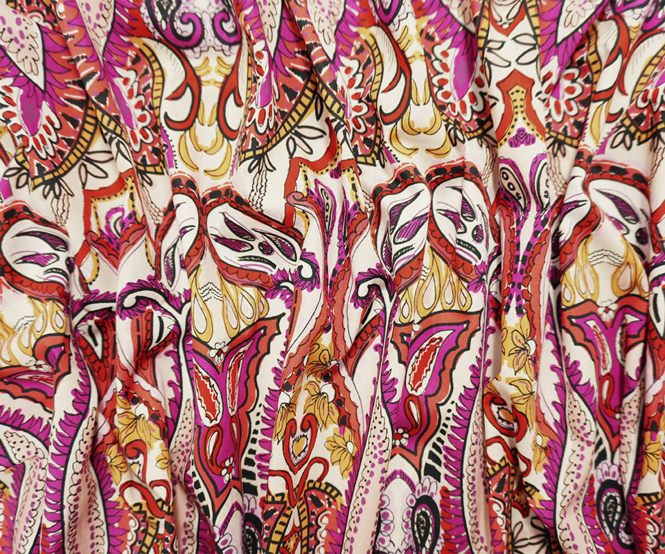 Red-Pink-Multi Famous Designer Cotton Paisley Lawn Woven Fabric