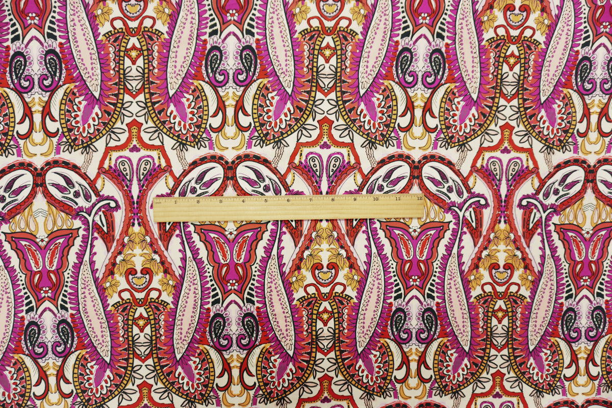 Red-Pink-Multi Famous Designer Cotton Paisley Lawn Woven Fabric