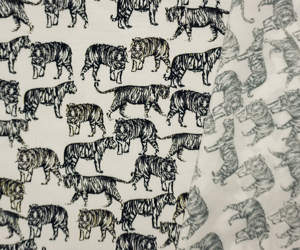 White-Black Famous Designer Viscose Tiger Crepe Faille Fabric