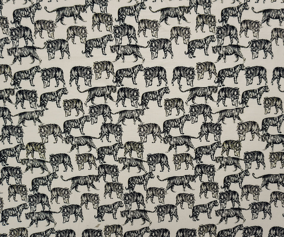 White-Black Famous Designer Viscose Tiger Crepe Faille Fabric