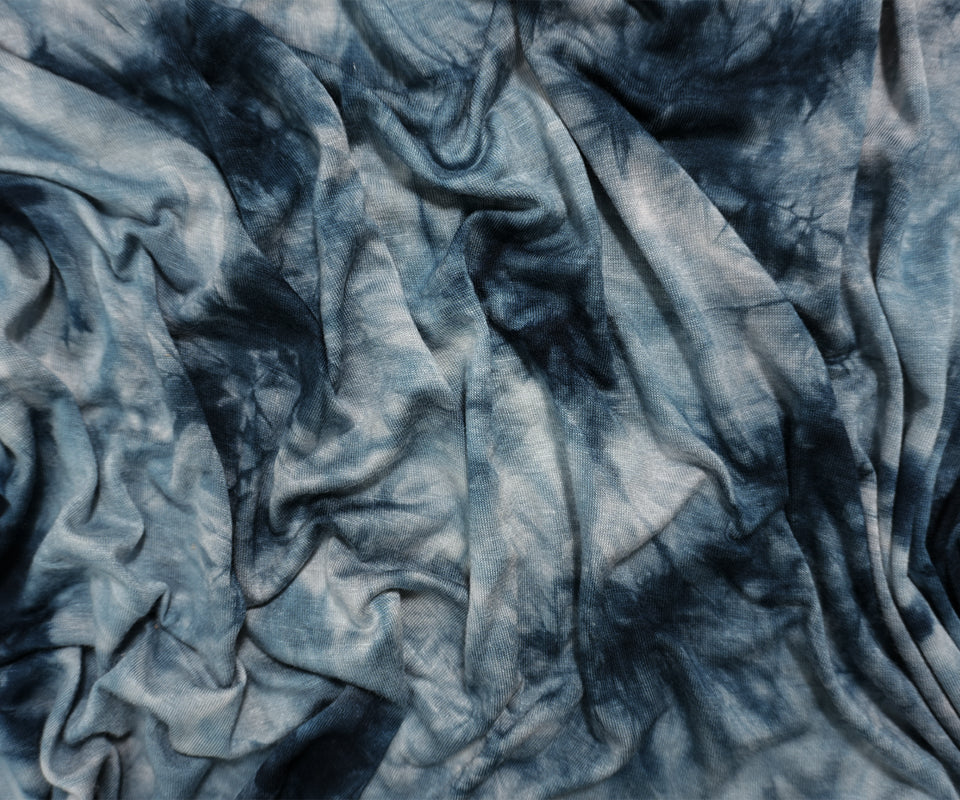 Blue Famous Designer Rayon Spandex Tie Dye Printed Jersey Knit Fabric