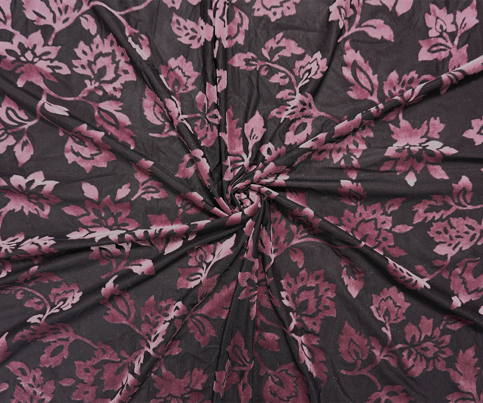 Brown-Pink Famous Designer Poly Nylon Spandex Burnout Velvet Knit Fabric
