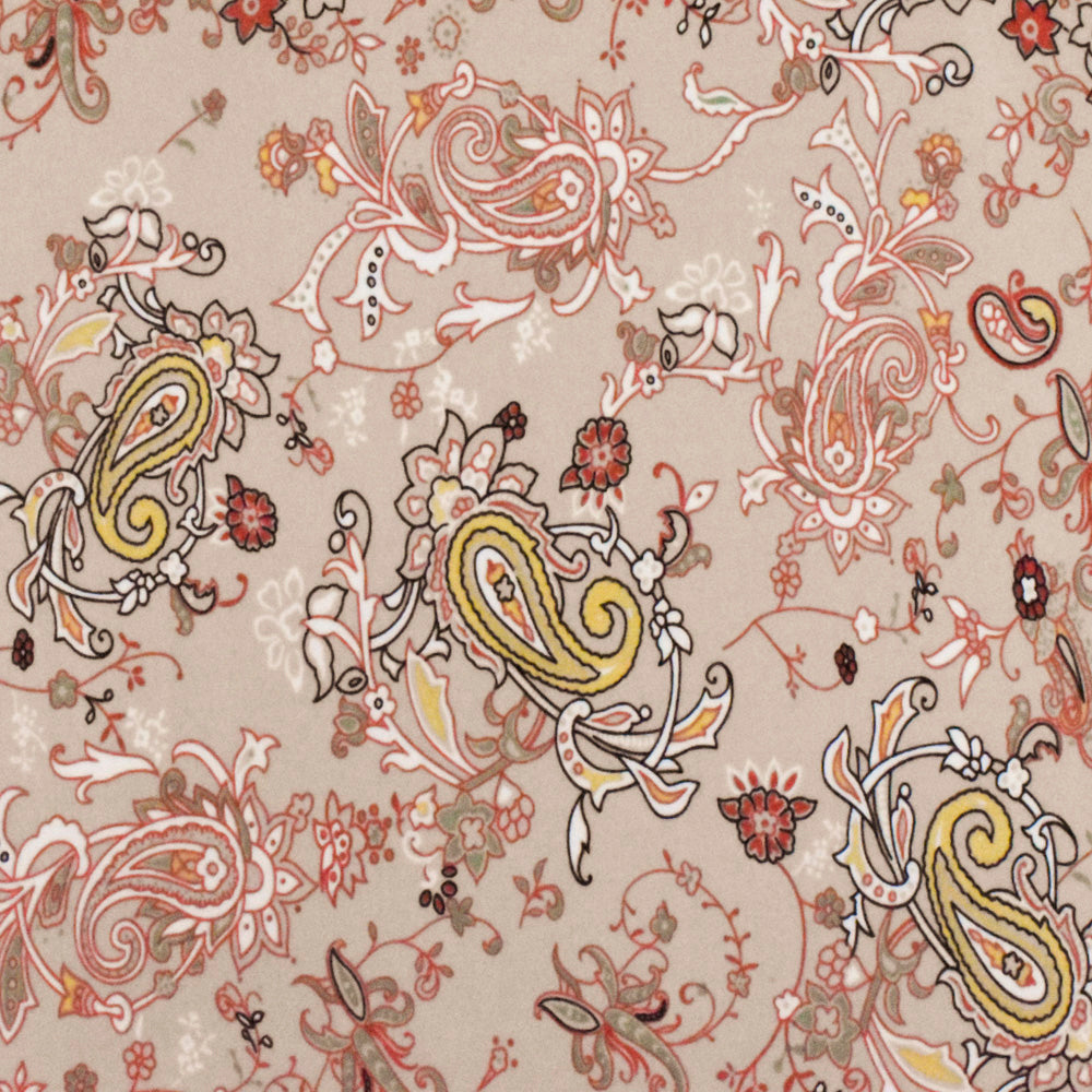 Sugar Beige-Orange-Multi Paisley Printed Stretch Polyester ITY Knit Fabric