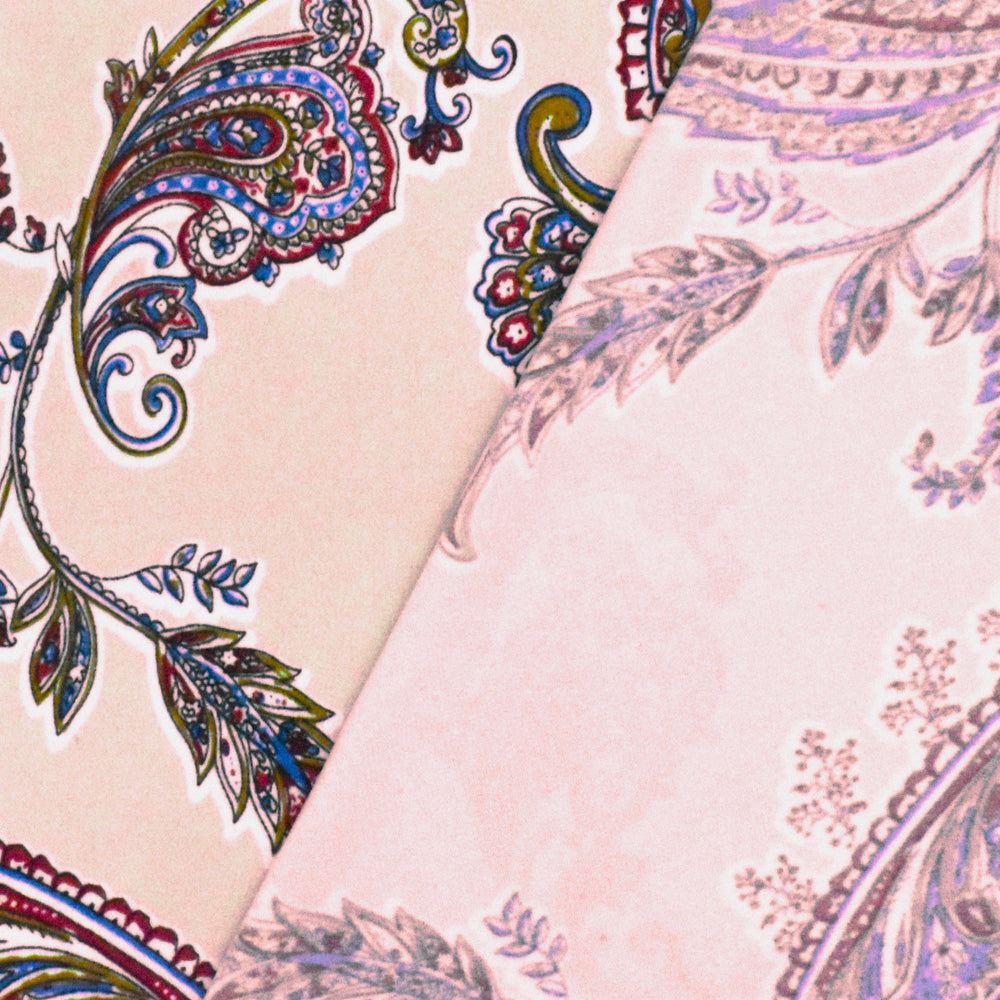 Light Pink-White-Multi Paisley Printed Stretch Polyester ITY Knit Fabric