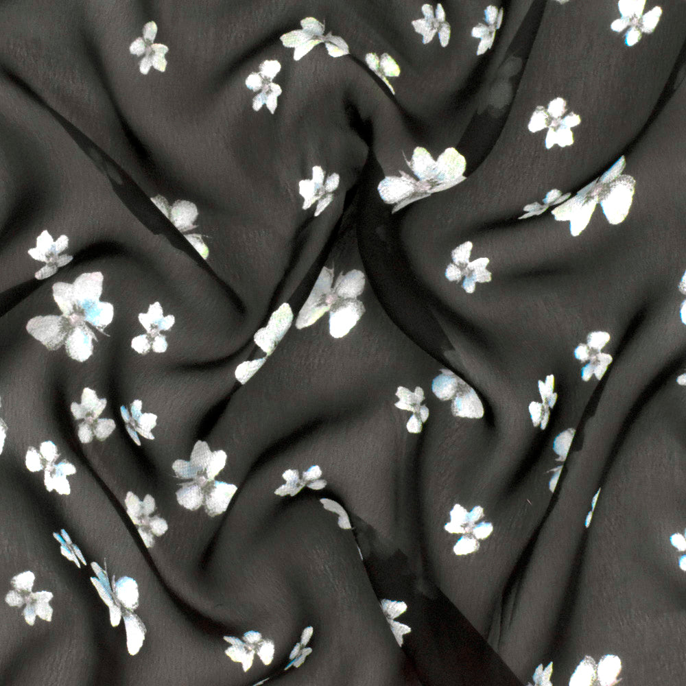 Black-Teal-Multi Famous Designer Floral Print Viscose Chiffon Woven Fabric