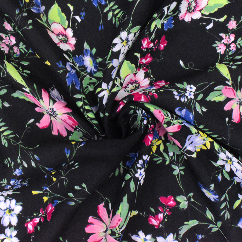 Green-Black Multi Famous Designer Floral print Rayon Chiffon Woven Fabric