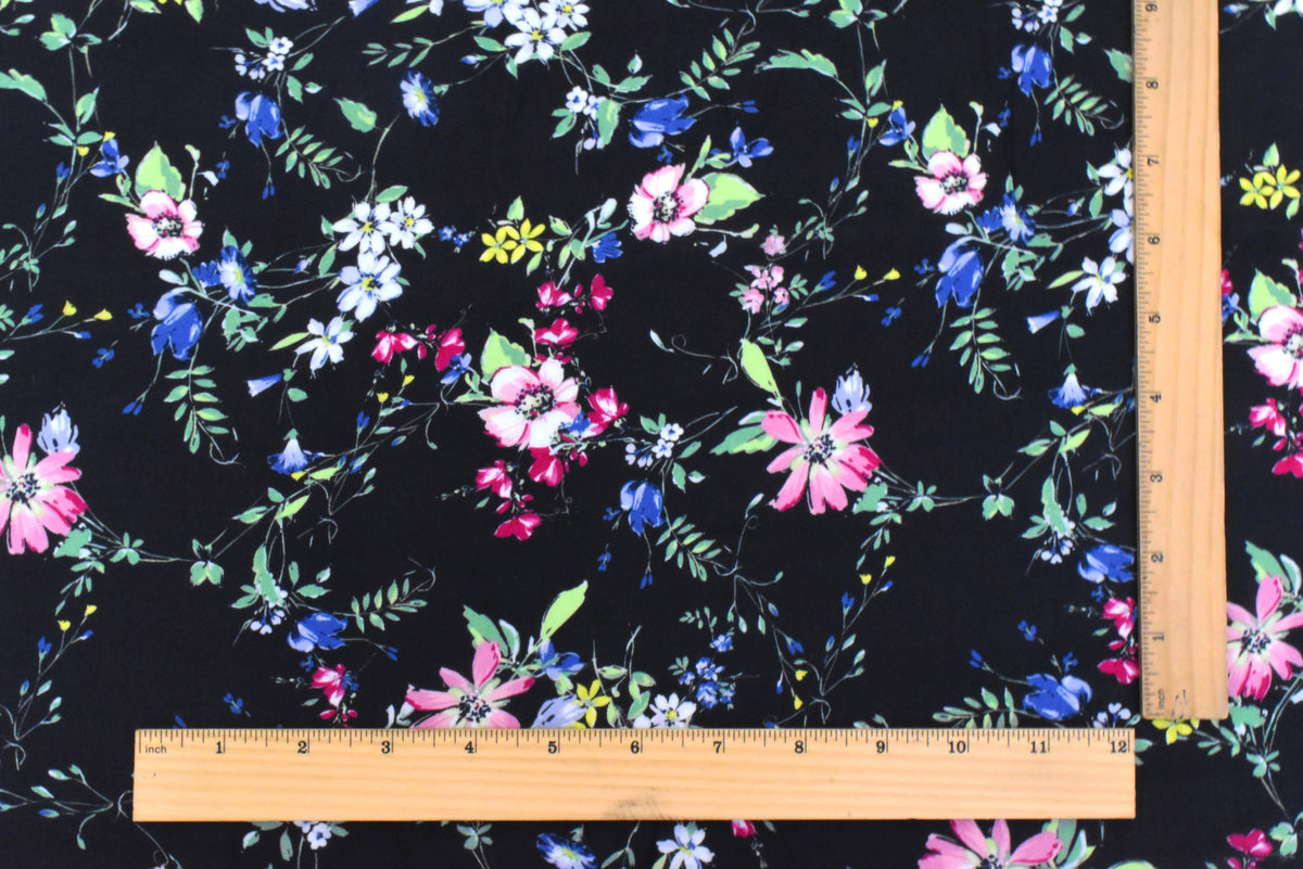 Green-Black Multi Famous Designer Floral print Rayon Chiffon Woven Fabric