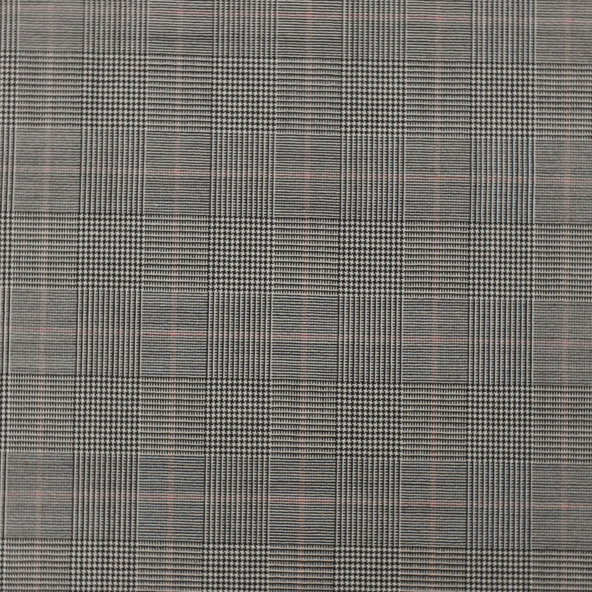 Classic Black-Gray-Red Plaid Wool Poly Woven Suiting Fabric